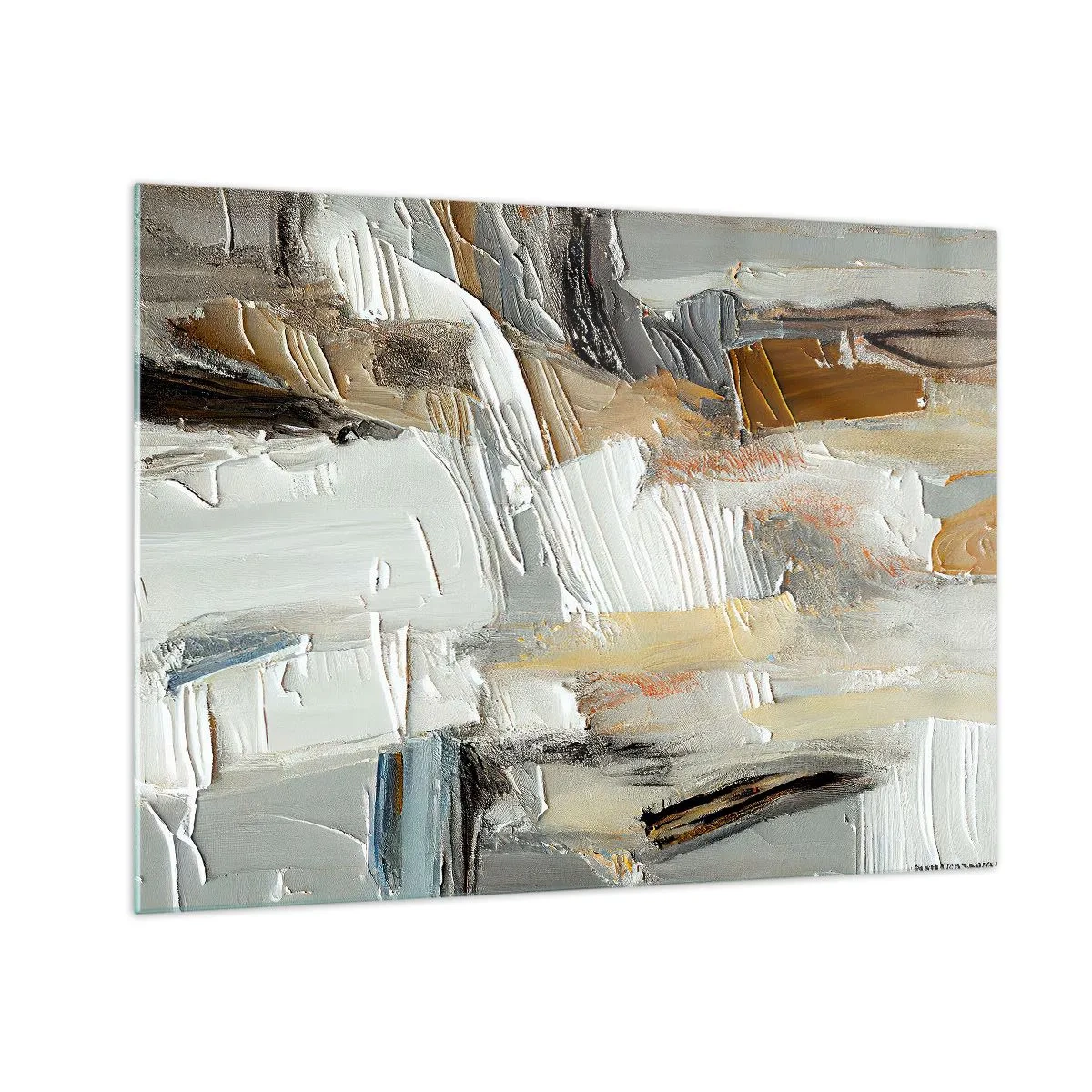 Obraz na skle - Abstraktná kompozícia v zemitých tónoch s výraznou textúrou. - 70x50cm - Farebné nahromadenie - Moderná nástenná dekorácia do obývacej izby a spálne ARTTOR