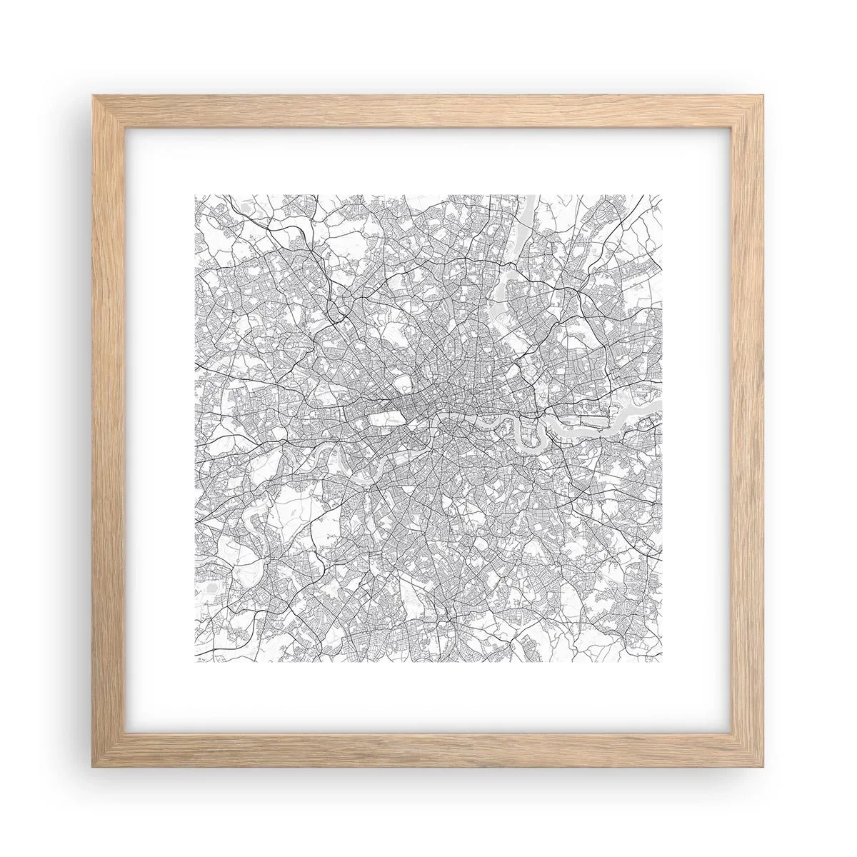 Plagát v ráme zo svetlého duba - Mapa londýnskeho labyrintu - 30x30 cm