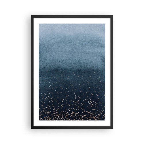Plagát v čiernom ráme - Modrý gradient so zlatými akcentmi - 50x70cm - Kompozícia – modrej fázy - Moderná nástenná dekorácia do obývacej izby a spálne ARTTOR