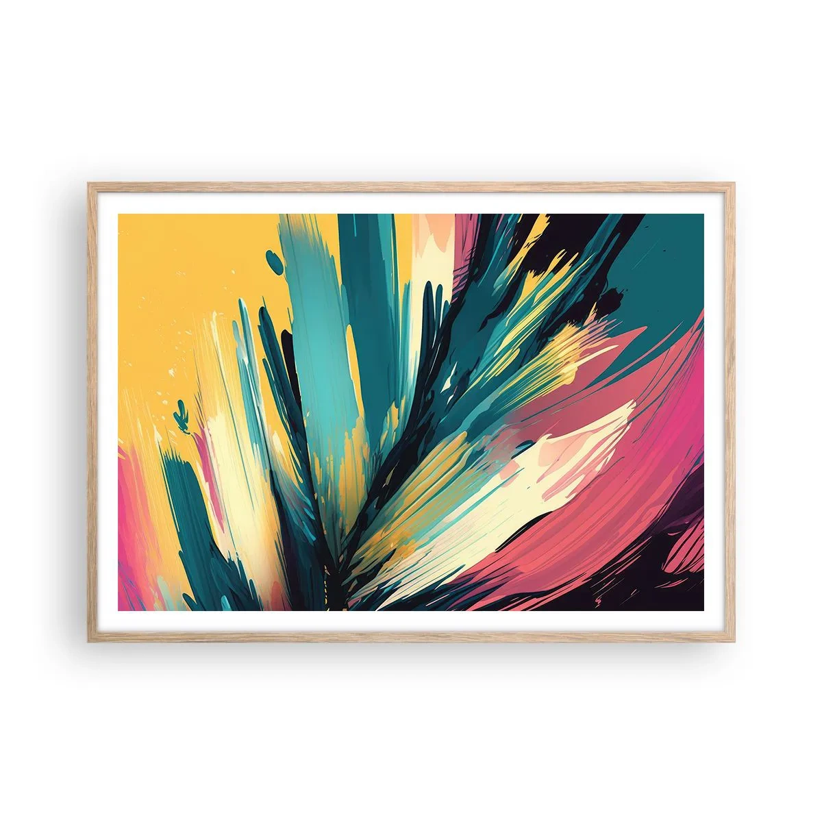 Plagát v ráme zo svetlého duba - Kompozícia – explózia radosti - 100x70 cm