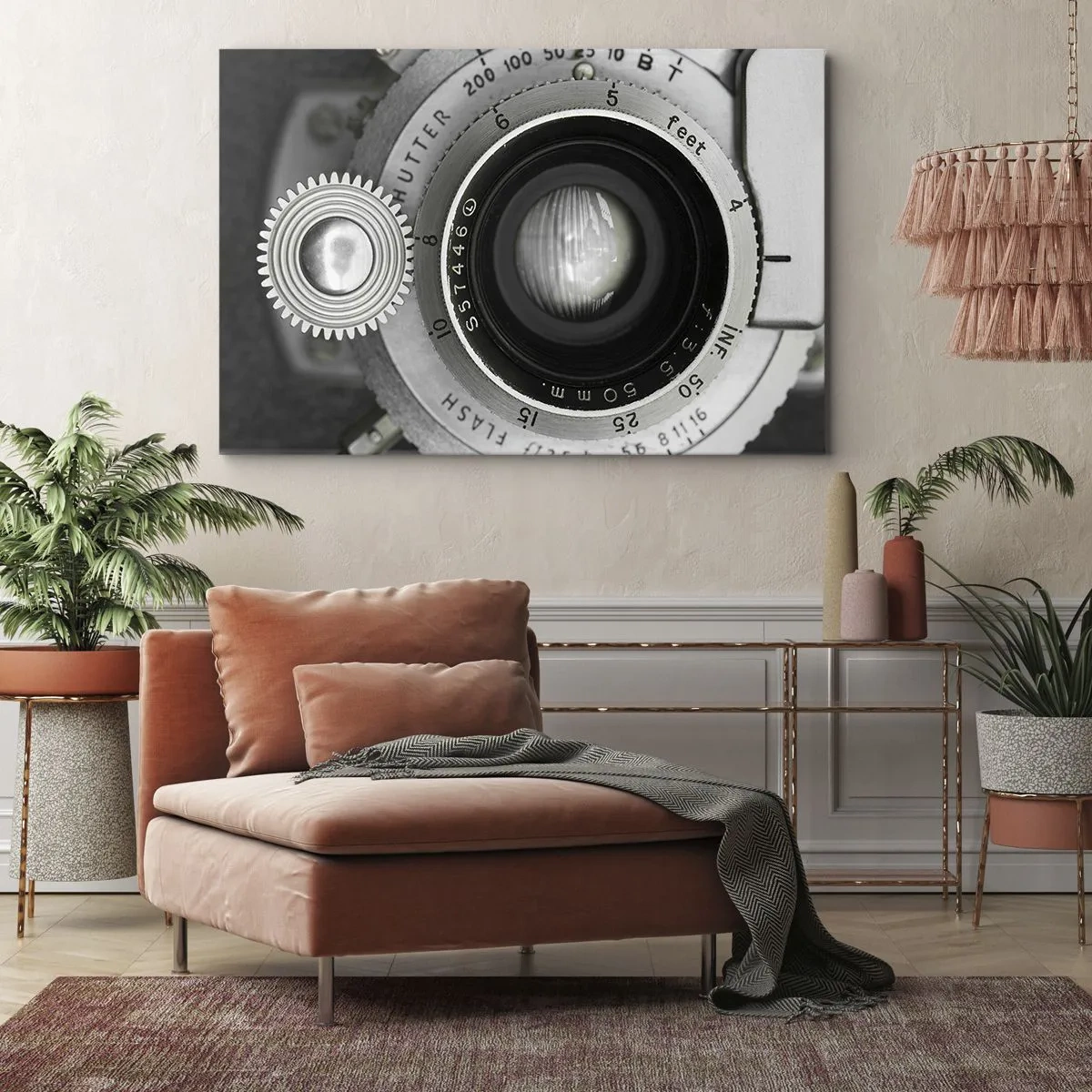 Obraz na plátne - Objektív starého fotoaparátu - 70x50cm - Príbeh o Hollywoode - Moderná nástenná dekorácia do obývacej izby a spálne ARTTOR
