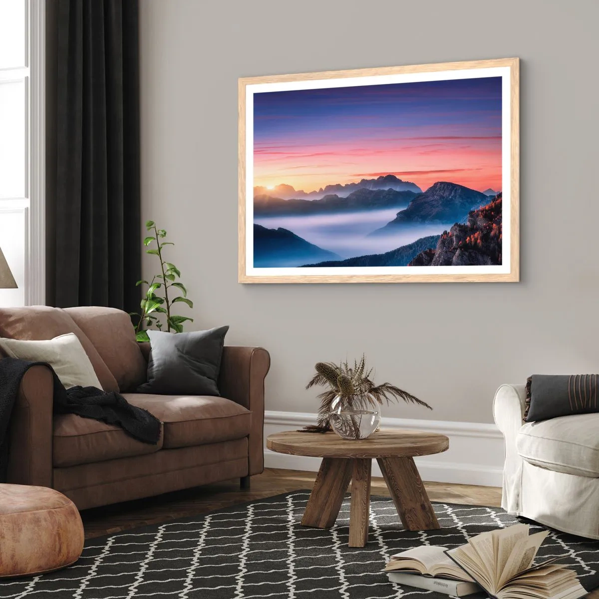 Plagát v ráme zo svetlého duba - Nad údoliami - 91x61 cm