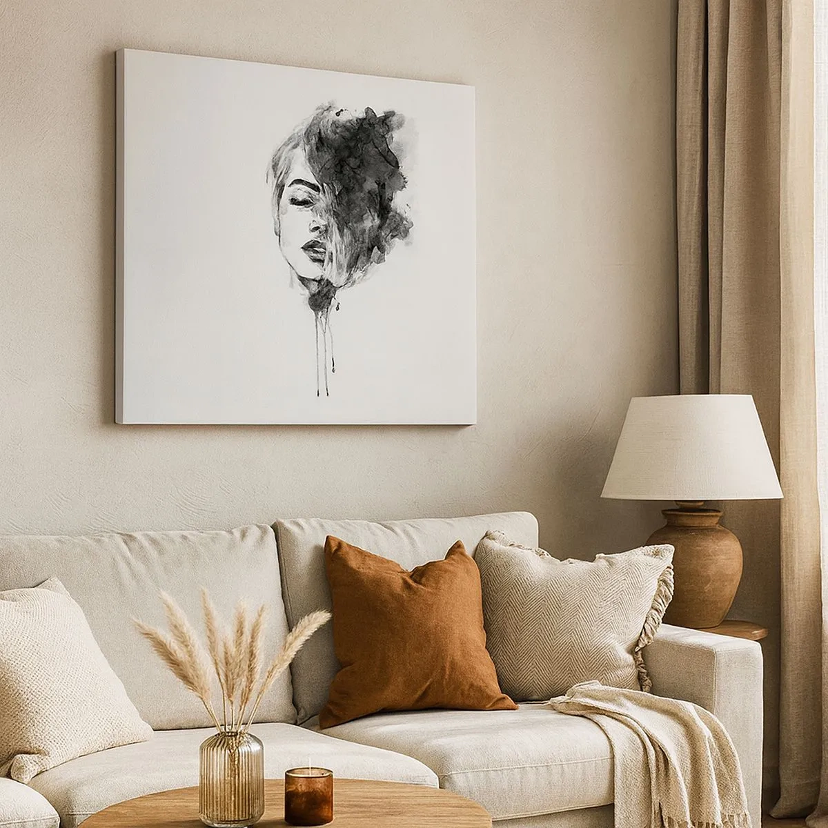 Obraz na plátne - Umelecký portrét ženy v akvarelovej technike s abstraktnými detailmi - 70x50cm - O čom sníva dievča - Moderná nástenná dekorácia do obývacej izby a spálne ARTTOR