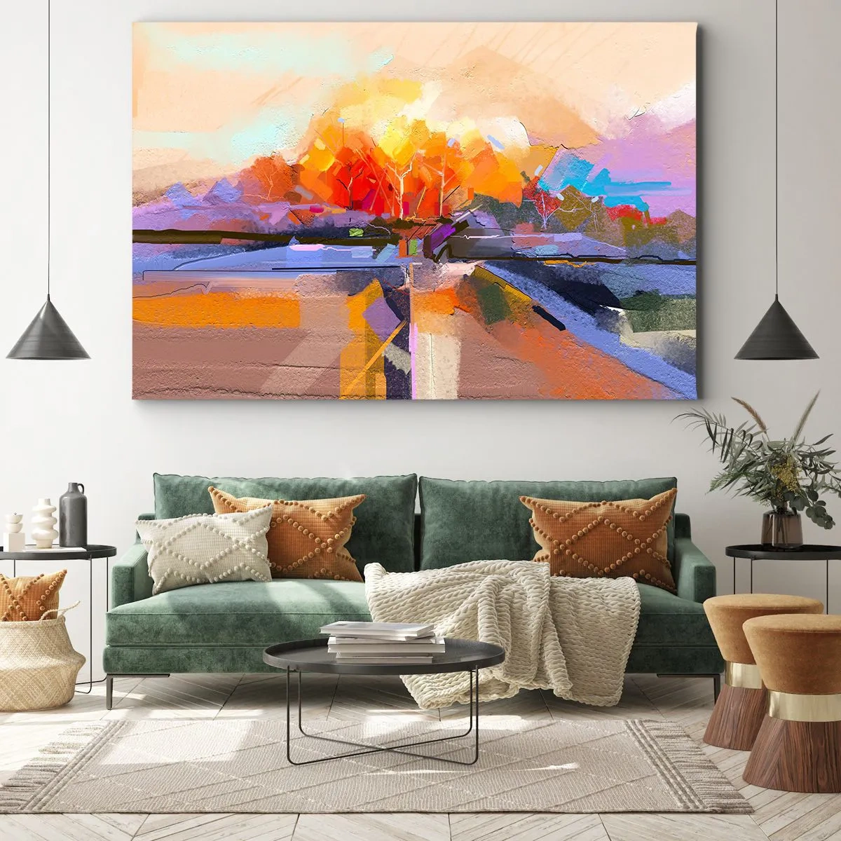Obraz na plátne - Abstraktná krajina s intenzívnymi jesennými farbami. - 70x50cm - A bola jeseň - Moderná nástenná dekorácia do obývacej izby a spálne ARTTOR