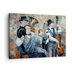 Obraz na plátne - Džezoví hudobníci v maliarskom štýle počas koncertu - 70x50cm - Celý tento jazz - Moderná nástenná dekorácia do obývacej izby a spálne ARTTOR