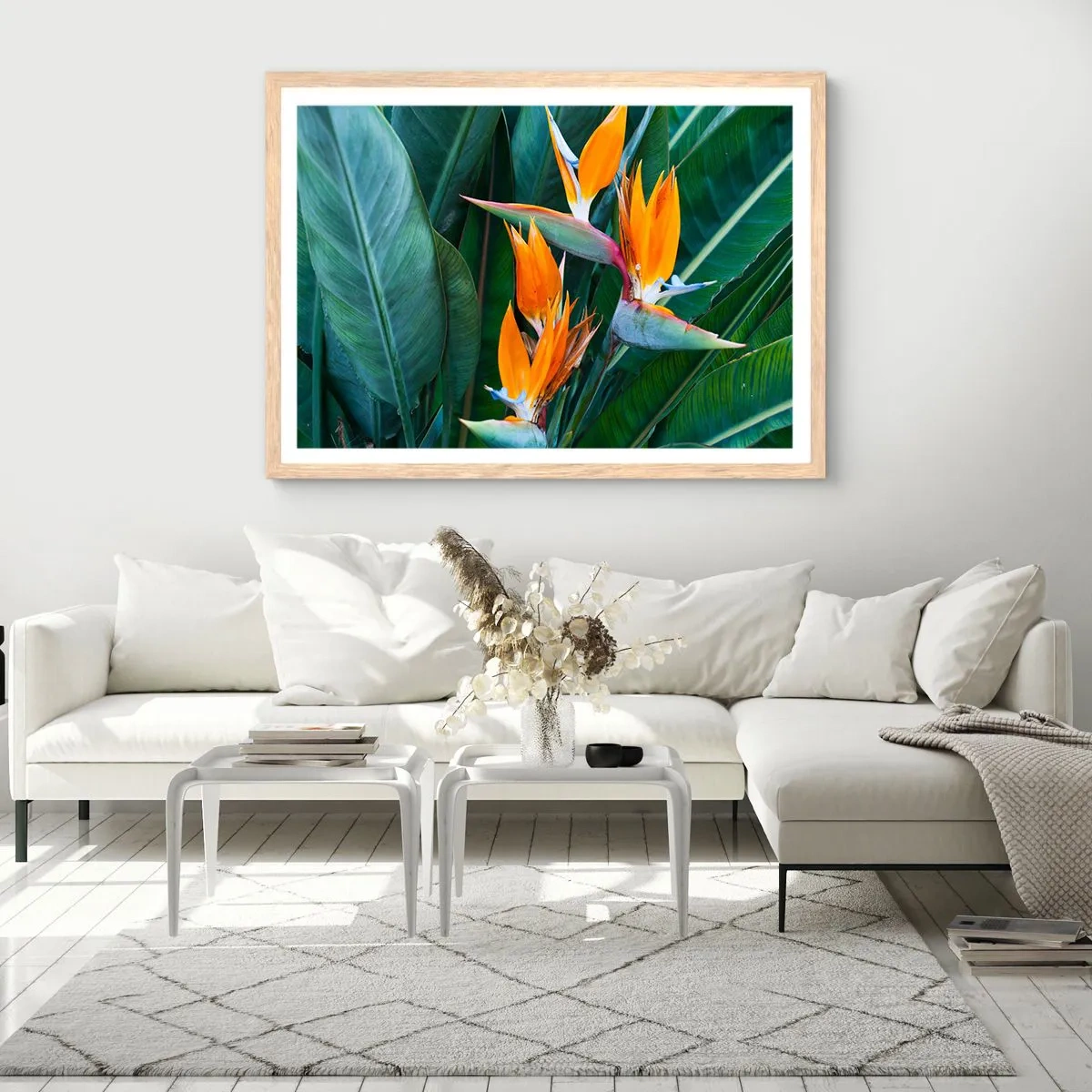 Plagát v ráme zo svetlého duba - Je to kvetina, alebo vták? - 100x70 cm