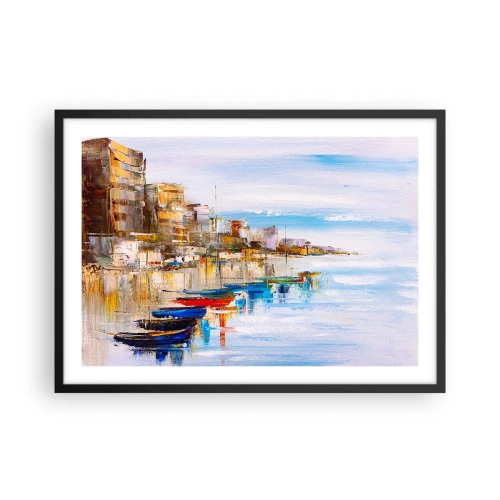 Plagát v čiernom ráme - Viacfarebný mestský prístav - 70x50 cm