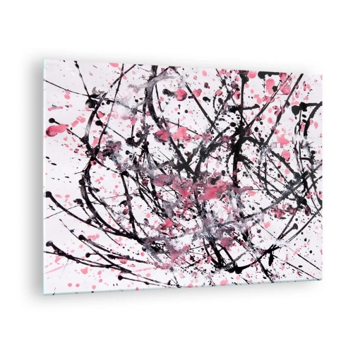 Obraz na skle - Dynamické abstraktné čiary a ružové škvrny na bielom pozadí - 70x50cm - Pominuteľná povaha života - Moderná nástenná dekorácia do obývacej izby a spálne ARTTOR