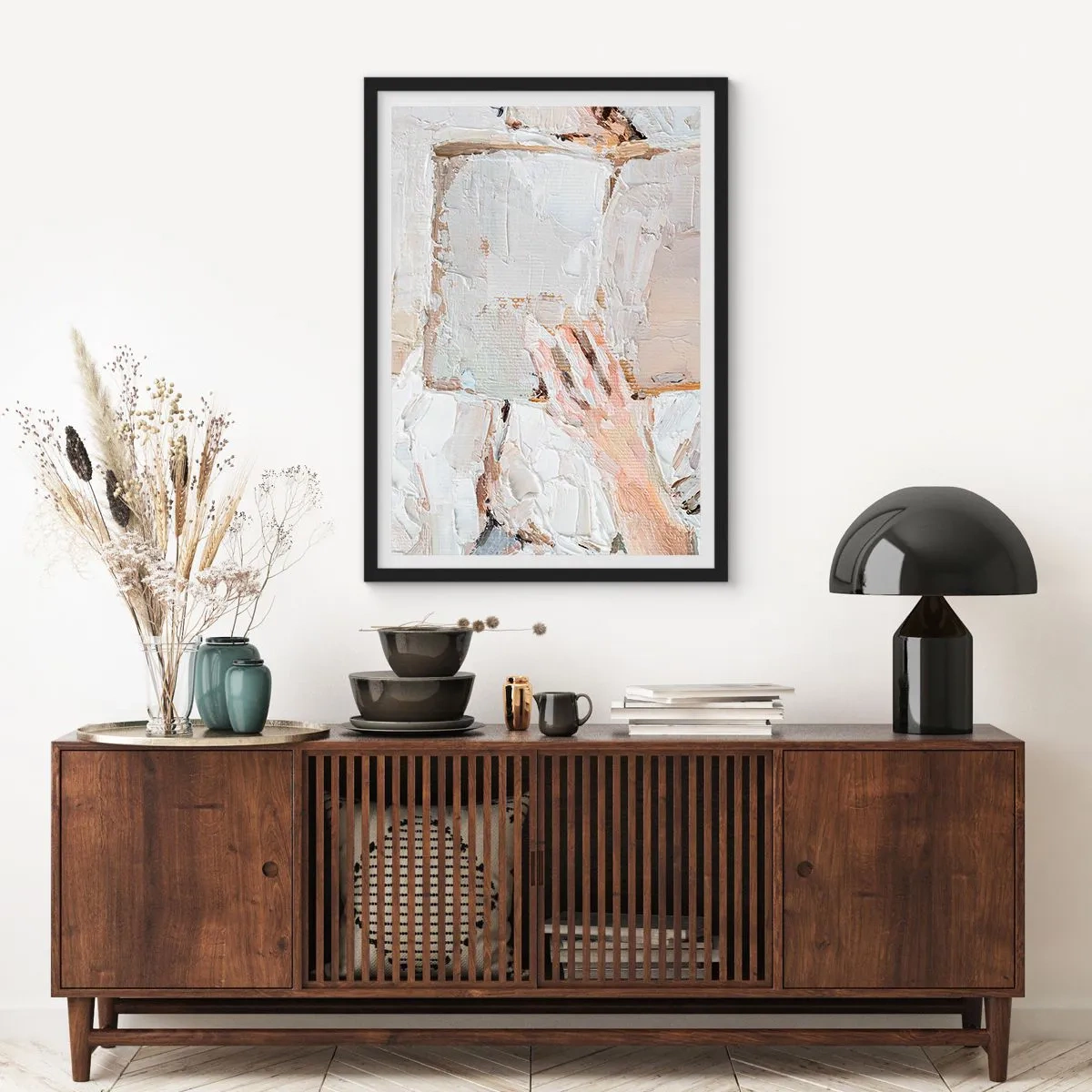 Plagát v čiernom ráme - Textúrovaný obrázok ruky držiacej otvorenú knihu. - 50x70cm - V inom svete - Moderná nástenná dekorácia do obývacej izby a spálne ARTTOR