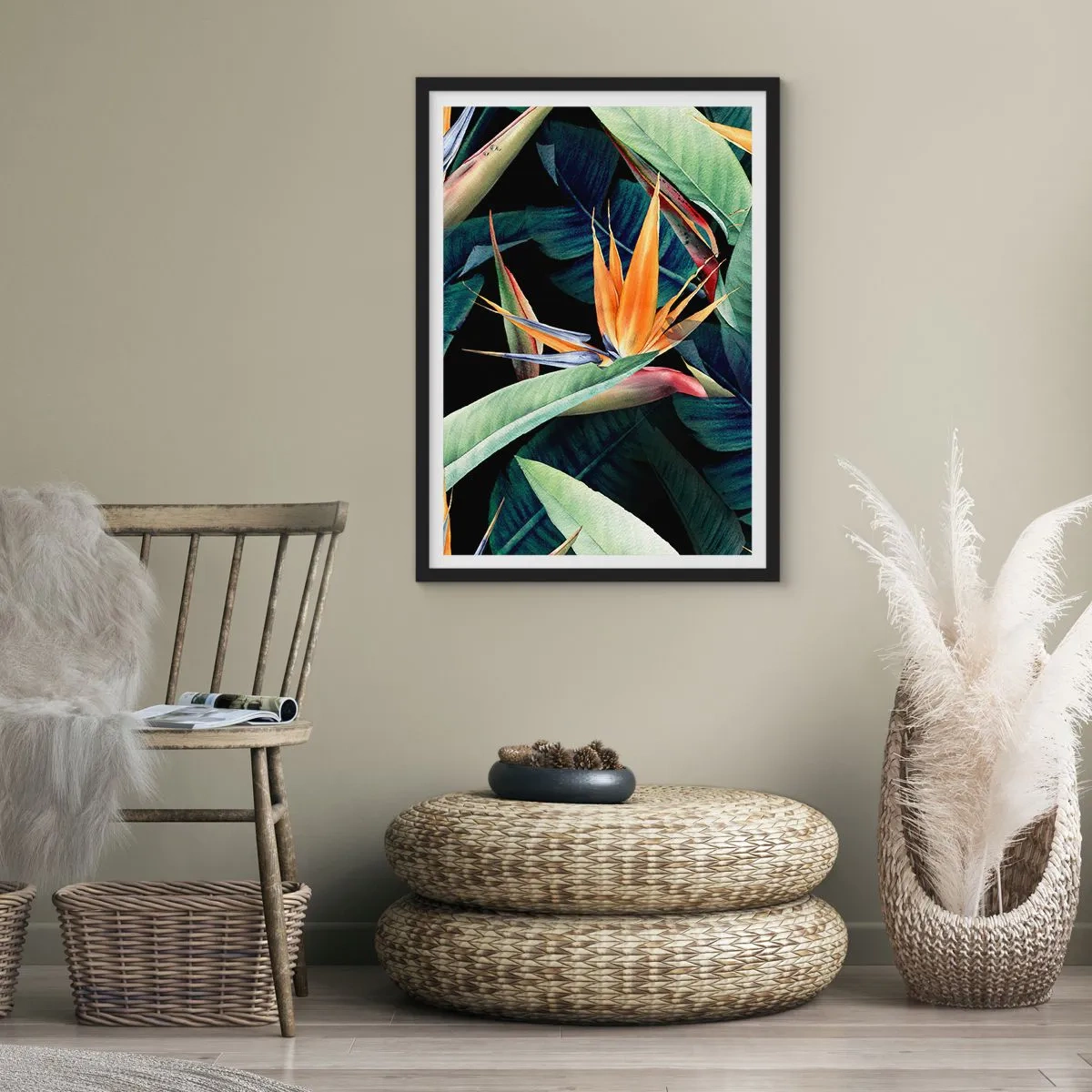Plagát v čiernom ráme - Plamenné kvety trópov - 61x91 cm