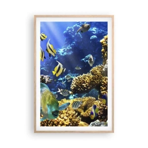 Plagát v ráme zo svetlého duba - Veľká prevádzka na prázdninovom chodníku - 61x91 cm