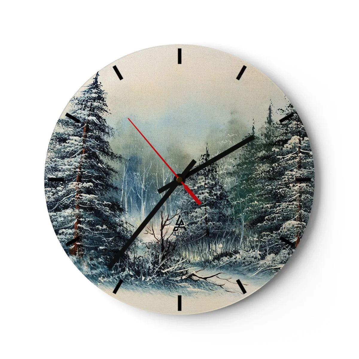 Nástenné hodiny - Zimná krajina so zasneženými stromami v lesnom prostredí - 30x30cm - Pripravenie na Vianoce - Moderná nástenná dekorácia do obývacej izby, kuchyne a spálne ARTTOR
