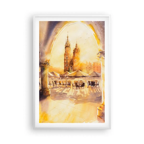 Plagát v bielom ráme - Východ slnka nad krakovským námestím - 61x91 cm