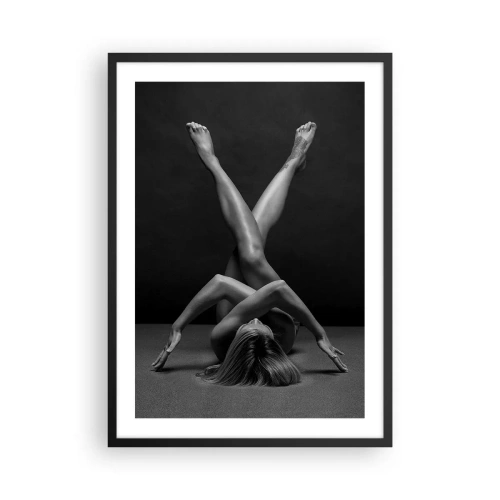 Plagát v čiernom ráme - Umelecké spracovanie ženskej siluety v čiernej a bielej farbe - 50x70cm - Geometria nahoty - Moderná nástenná dekorácia do obývacej izby a spálne ARTTOR