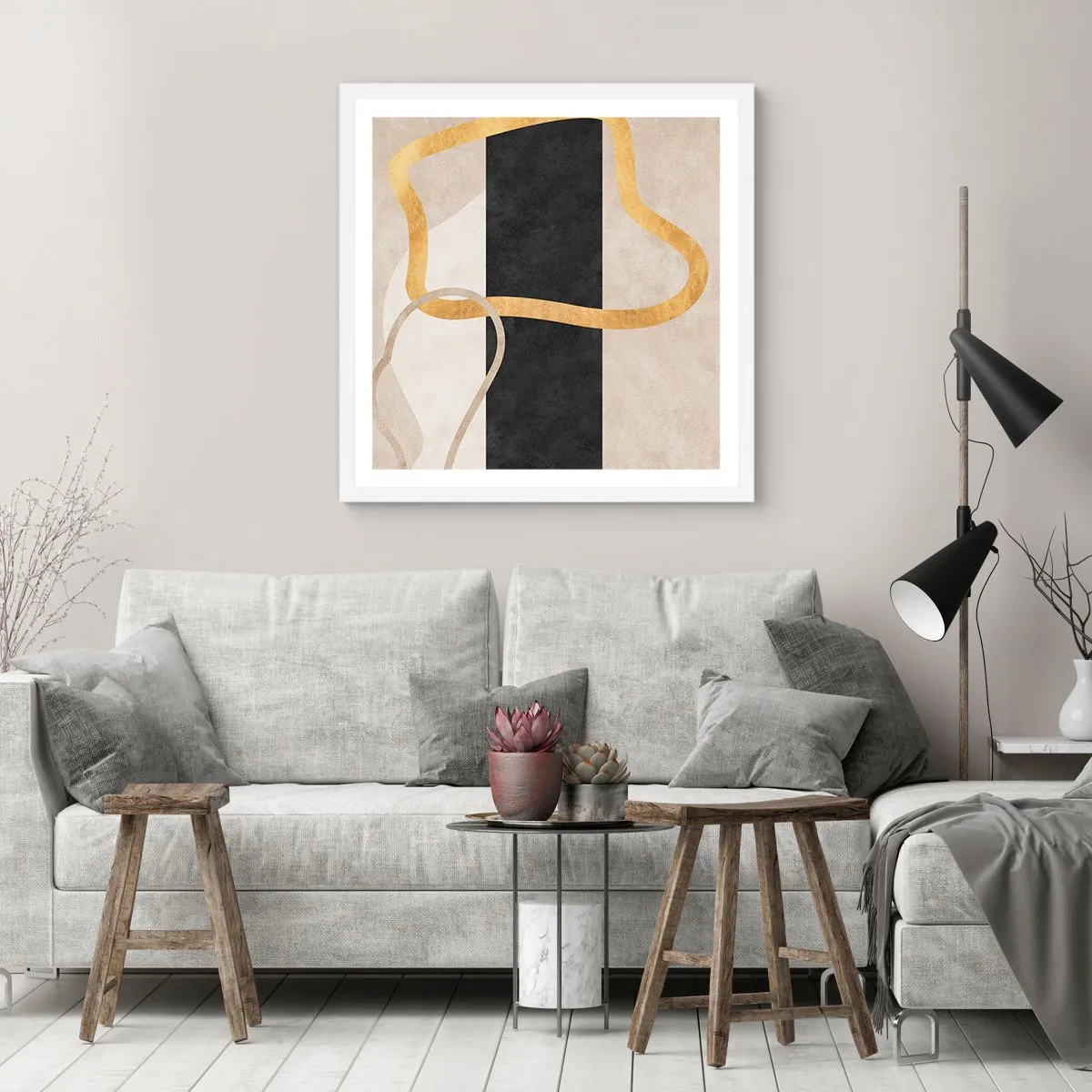 Plagát v bielom ráme - Tvary v slučke - 60x60 cm