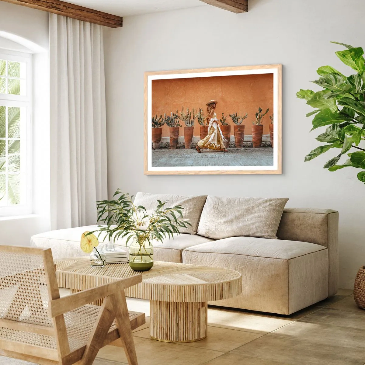 Plagát v ráme zo svetlého duba - V hippie štýle - 100x70 cm