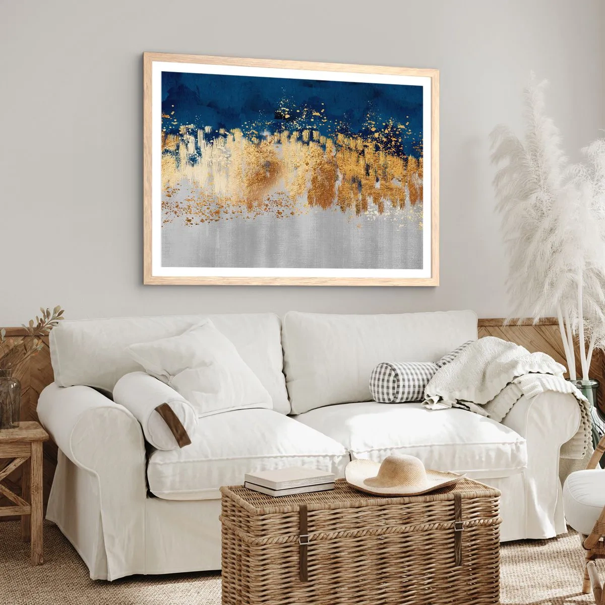 Plagát v ráme zo svetlého duba - Moderná kompozícia s iskrou - 100x70 cm