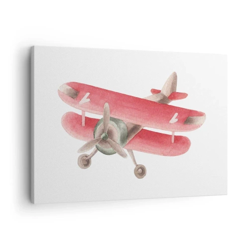 Obraz na plátne - Červené retro lietadlo na bielom pozadí - 70x50cm - Pripravený na vysoký let - Moderná nástenná dekorácia do obývacej izby a spálne ARTTOR