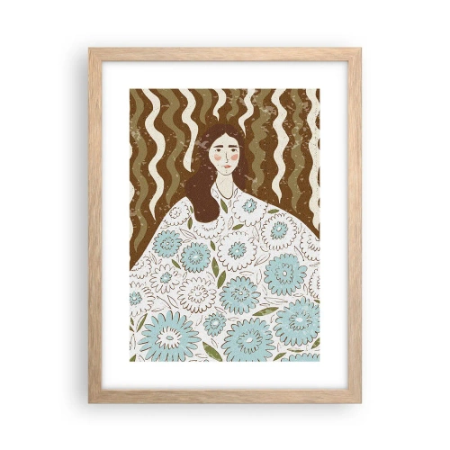 Plagát v ráme zo svetlého duba - Portrét v kvetinovom rúchu - 30x40 cm