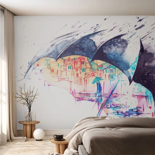 Fototapeta Premium Canvas - Prechádzka v daždi - Abstrakcia, Dáždnik, Architektúra - 500x350 cm