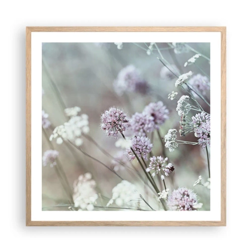 Plagát v ráme zo svetlého duba - Sladké filigrány byliniek - 60x60 cm