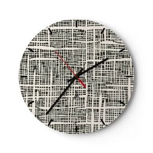 Nástenné hodiny - Geometrický, čierny a krémový vzor s nepravidelnými bodkami - 30x30cm - Tkaná kompozícia - Moderná nástenná dekorácia do obývacej izby, kuchyne a spálne ARTTOR