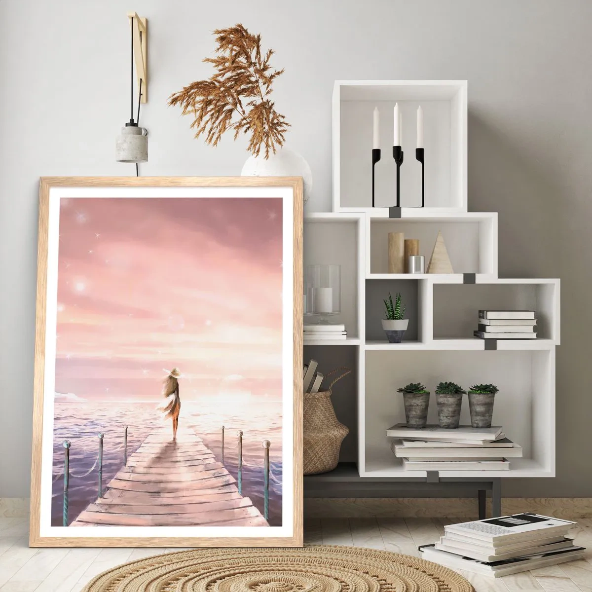 Plagát v ráme zo svetlého duba - Vo svetle sna - 70x100 cm