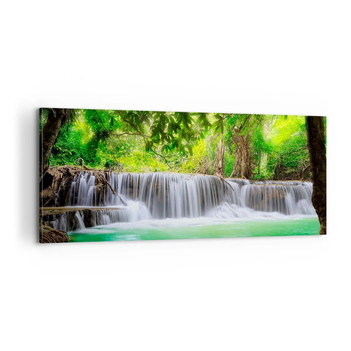 Obraz na plátne - Vodopád v zeleni - 100x40 cm