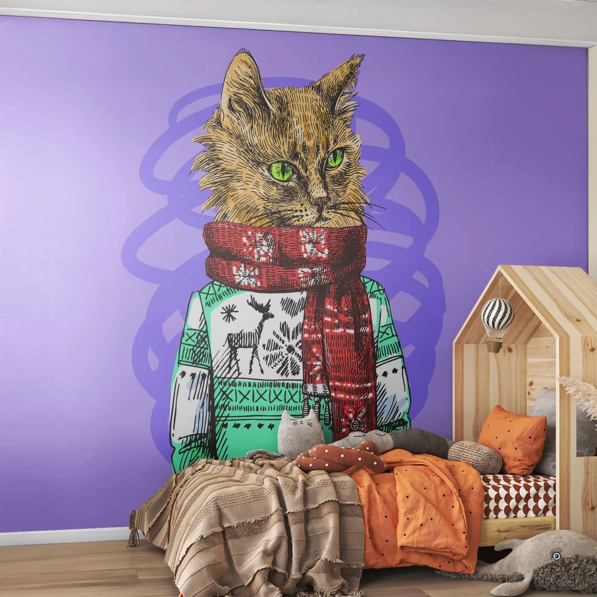 Fototapeta Premium Canvas - Mačka nielen v topánkach - Abstrakcia, Cat, Vlnený sveter - 300x210 cm