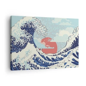 Obraz na plátne - Oceánske vlny a západ slnka v japonskom štýle - 70x50cm - Z japonských inšpirácií - Moderná nástenná dekorácia do obývacej izby a spálne ARTTOR