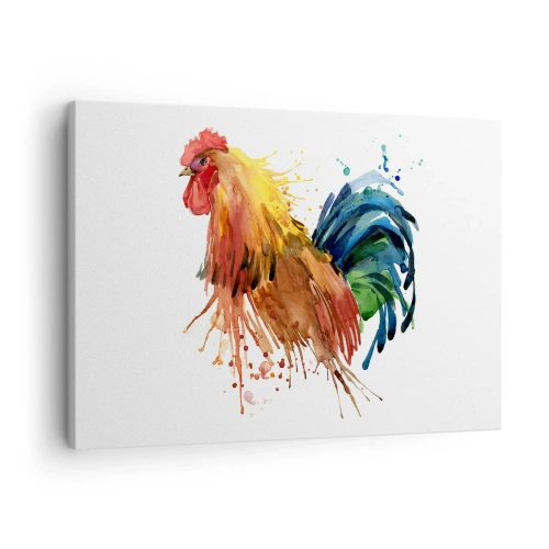 Obraz na plátne - Farebný kohút v akvarelovom štýle - 70x50cm - Kráľovský šat, kráľovská pýcha - Moderná nástenná dekorácia do obývacej izby a spálne ARTTOR