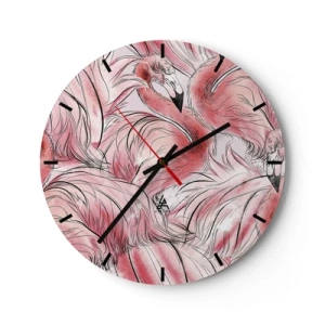 Nástenné hodiny - Ružové plameniaky v dynamickej umeleckej kompozícii - 30x30cm - Vtáči corps de ballet - Moderná nástenná dekorácia do obývacej izby, kuchyne a spálne ARTTOR