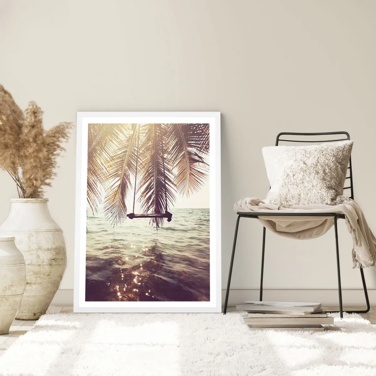 Plagát v bielom ráme - Hojdať sa ľubovoľne v oblakoch - 70x100 cm