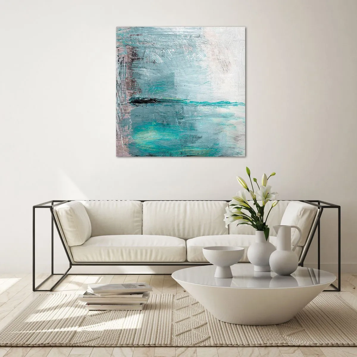 Obraz na skle - Horizontálne v modrej - 70x70 cm