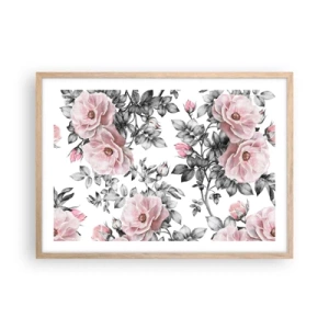 Plagát v ráme zo svetlého duba - Stratiť sa v kvetoch ruží - 70x50 cm
