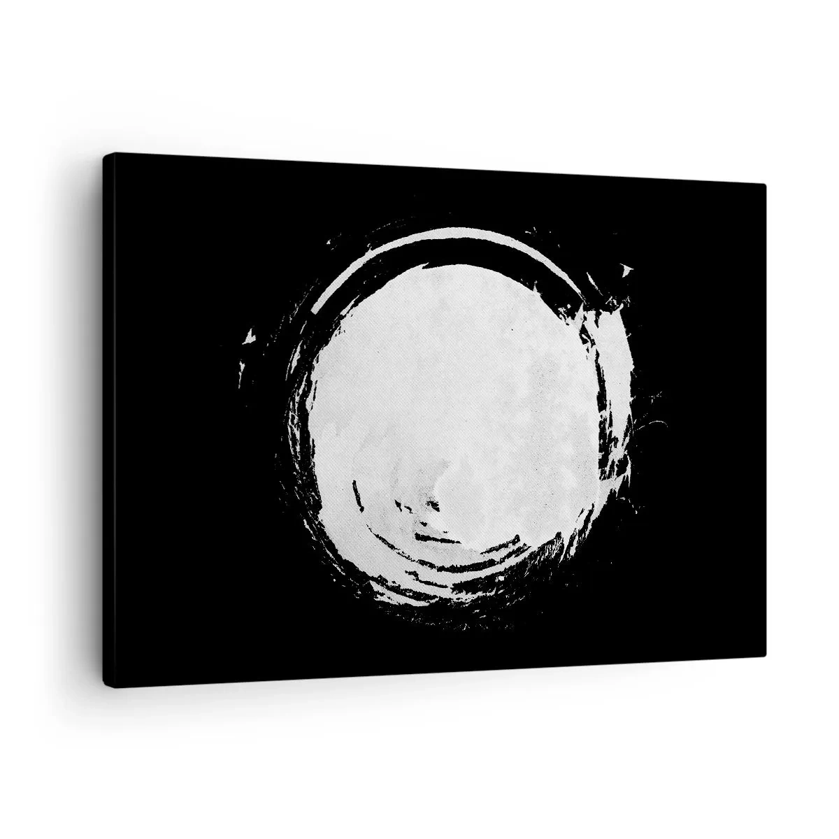 Obraz na plátne - Biely kruh na čiernom pozadí v minimalistickom štýle. - 70x50cm - Správne riešenie - Moderná nástenná dekorácia do obývacej izby a spálne ARTTOR