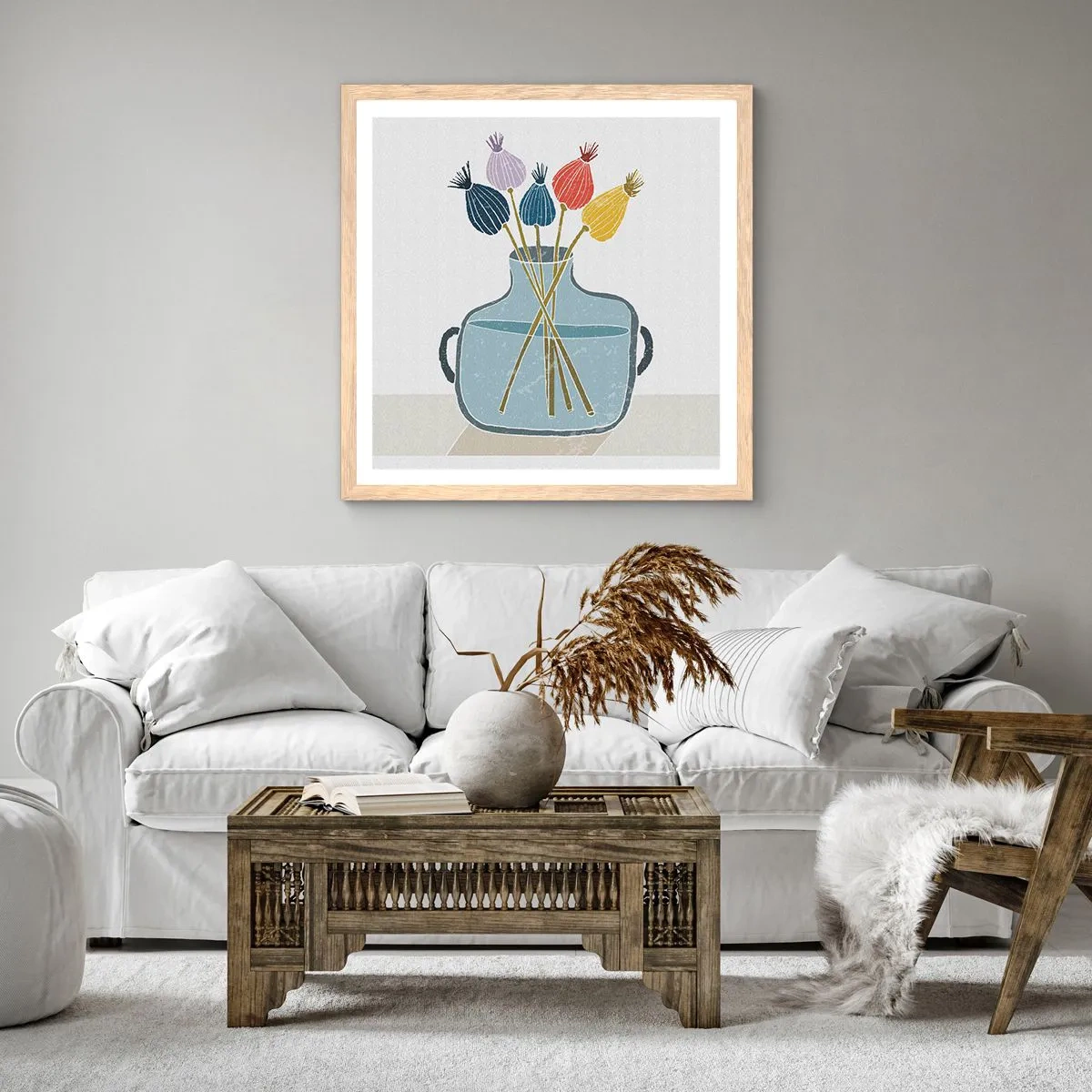 Plagát v ráme zo svetlého duba - Makové kvety - 40x40 cm