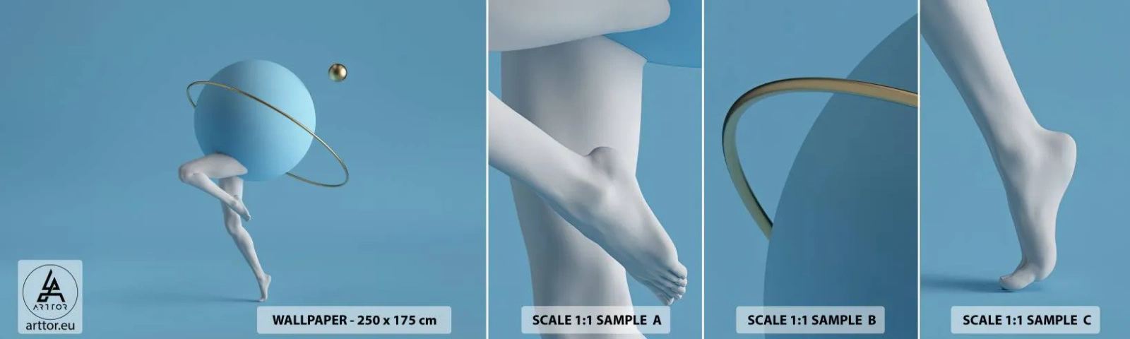 Vzorka samolepiacej fototapety Deluxe Sticker - Šialenstvo planét - Abstrakcia, Nohy, Trojrozmerný - 100x30 cm