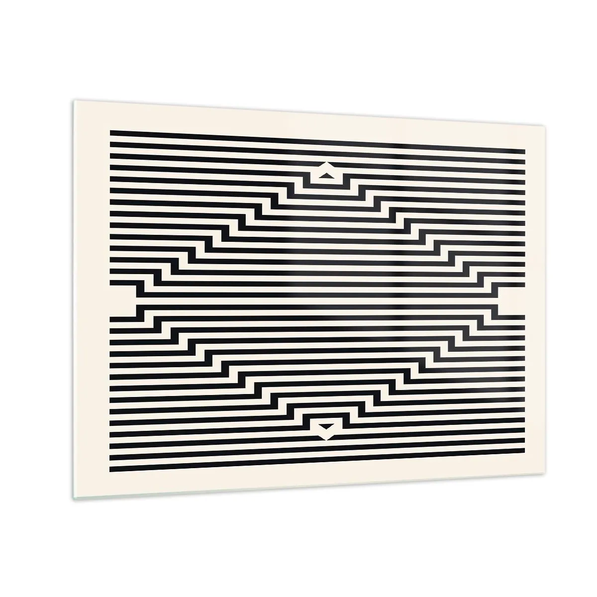 Obraz na skle - Fascinujúci vzor čiernych a bielych čiar vytvára ilúziu - 70x50cm - Geometrická ilúzia - Moderná nástenná dekorácia do obývacej izby a spálne ARTTOR