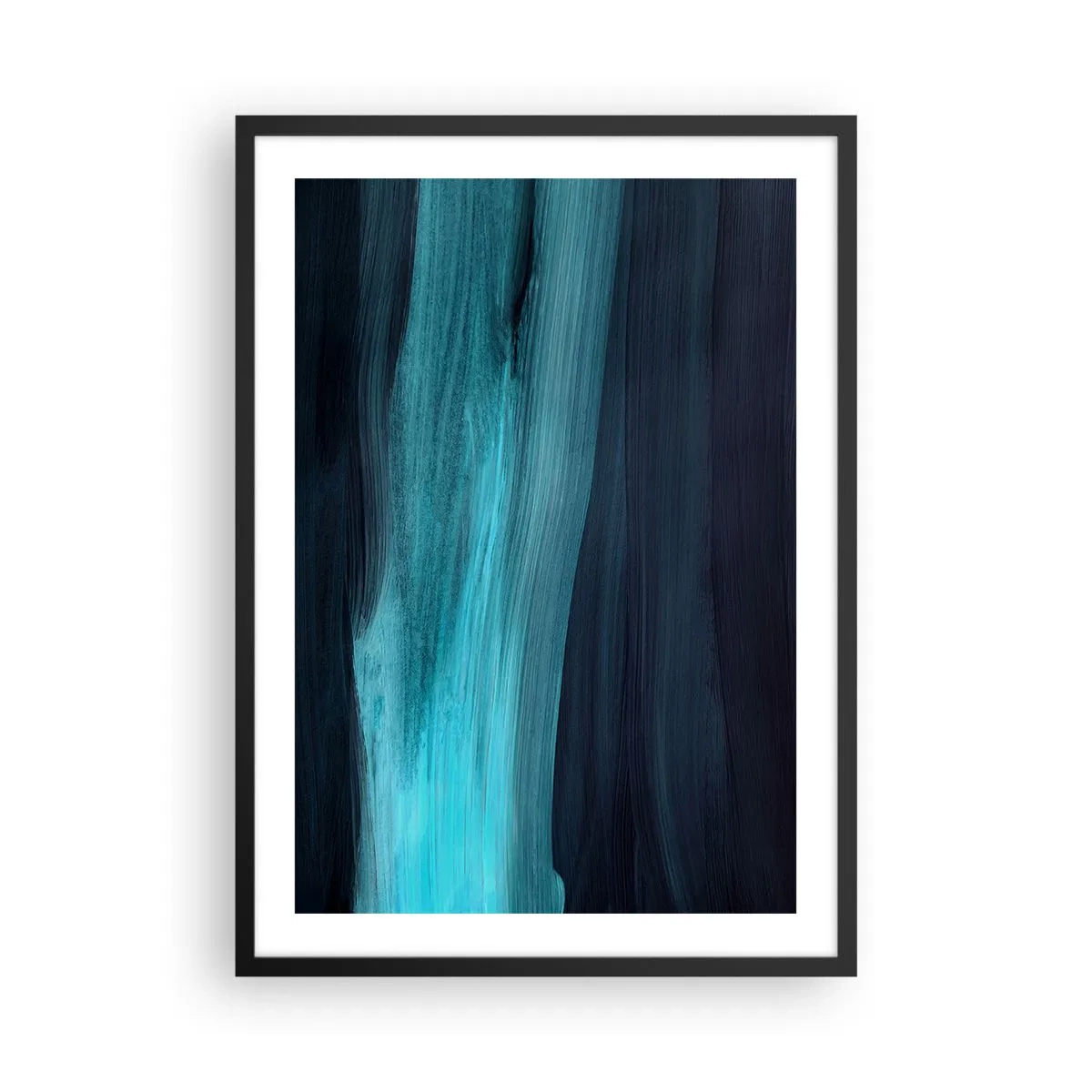 Plagát v čiernom ráme - Abstraktná kompozícia v odtieňoch čiernej a tyrkysovej - 50x70cm - Plávaj s prúdom - Moderná nástenná dekorácia do obývacej izby a spálne ARTTOR