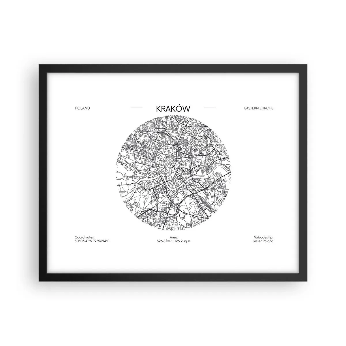 Plagát v čiernom ráme - Anatómia Krakova - 50x40 cm