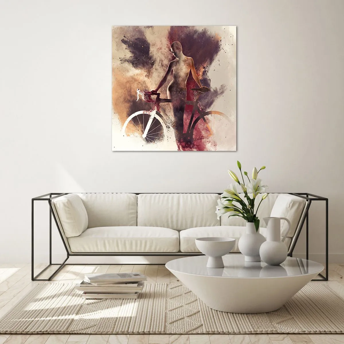 Obraz na skle - Cyklistická duša v mramorových tvaroch - 60x60 cm