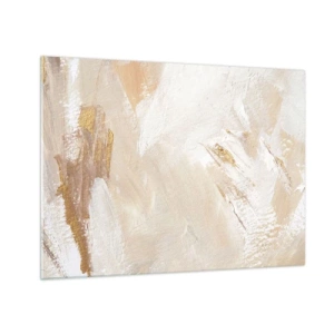 Obraz na skle - Béžová a biela abstrakcia so zlatými akcentmi - 70x50cm - Pastelová kompozícia - Moderná nástenná dekorácia do obývacej izby a spálne ARTTOR