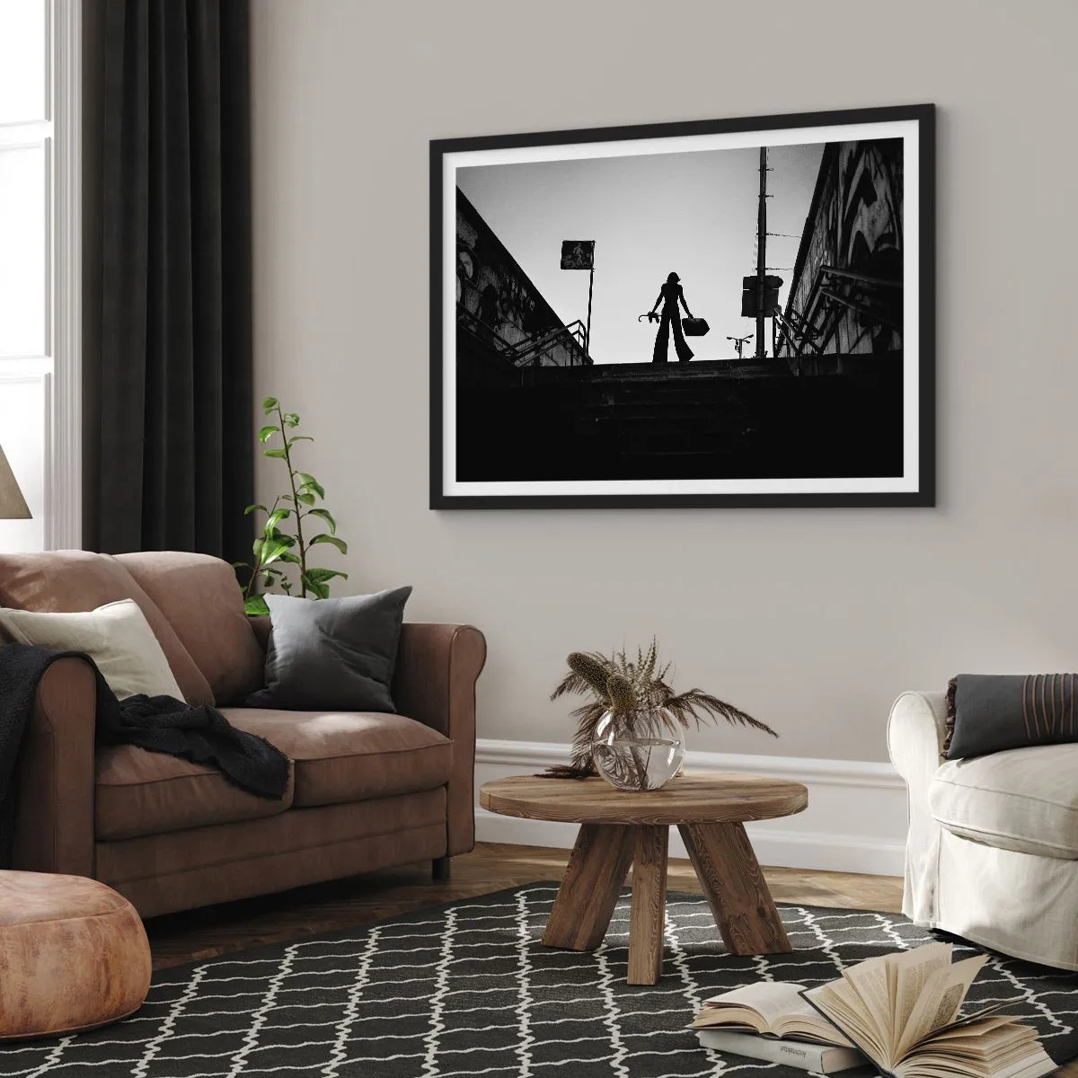 Plagát v čiernom ráme - Mestská cesta - 100x70 cm