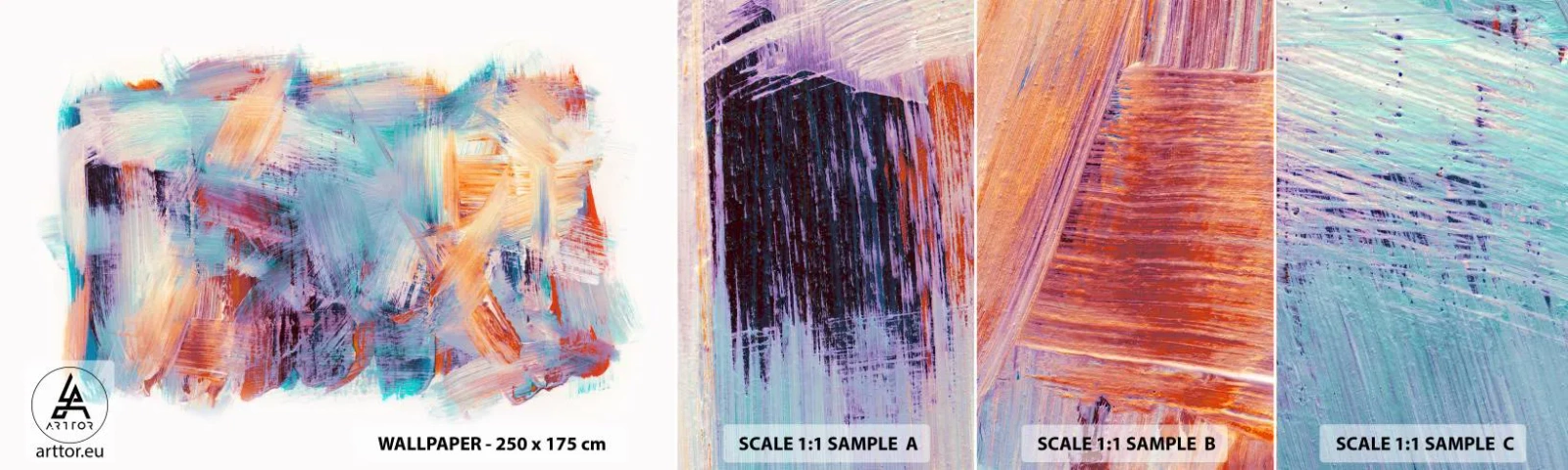 Vzorka samolepiacej fototapety Deluxe Sticker - Farebný neporiadok - Minimalistický, Pastel, Kus - 100x30 cm