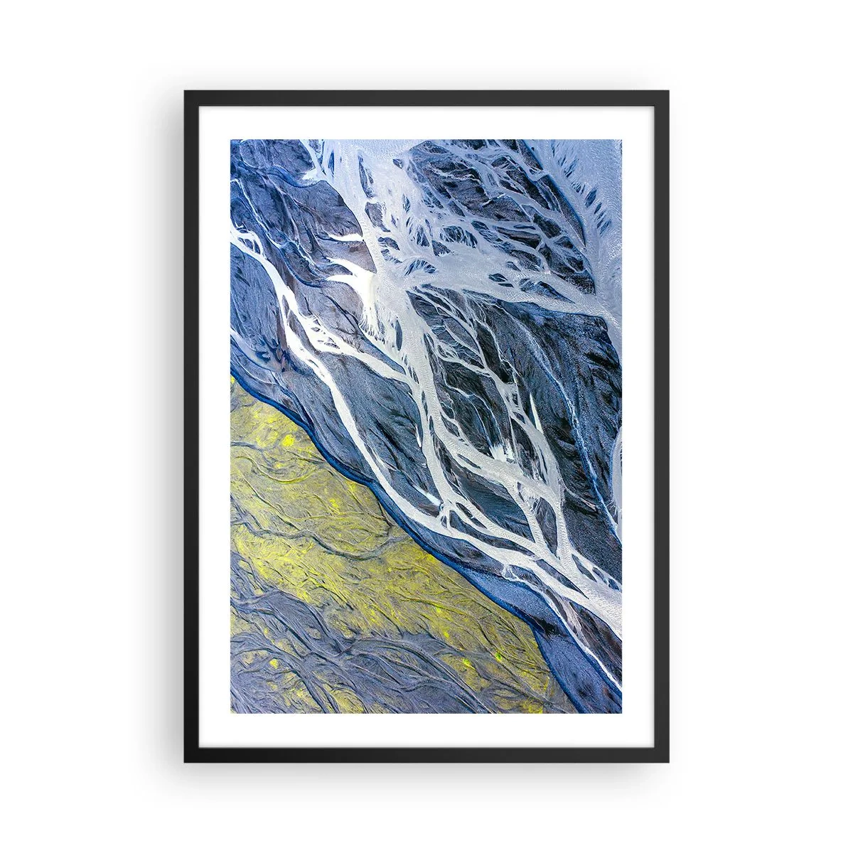 Plagát v čiernom ráme - Abstraktná kompozícia pripomínajúca rieky a skaly. - 50x70cm - Jaskynné maľby prírody - Moderná nástenná dekorácia do obývacej izby a spálne ARTTOR