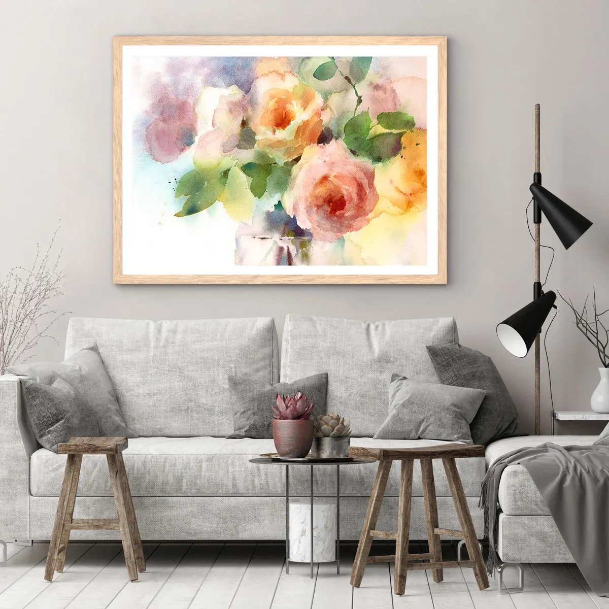 Plagát v ráme zo svetlého duba - Jemné ako akvarel - 100x70 cm