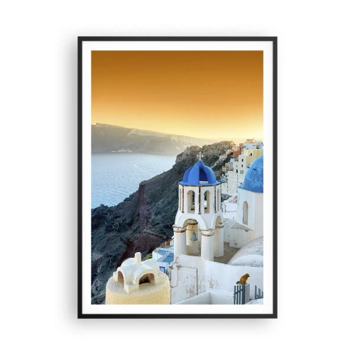 Plagát v čiernom ráme - Santorini - v náruči skál - 70x100 cm
