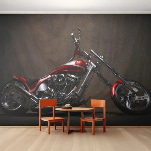 Samolepiaca Fototapeta Deluxe Sticker - Červeno-strieborná krása - Motorka, Chopper, Automobilový priemysel - 400x280 cm