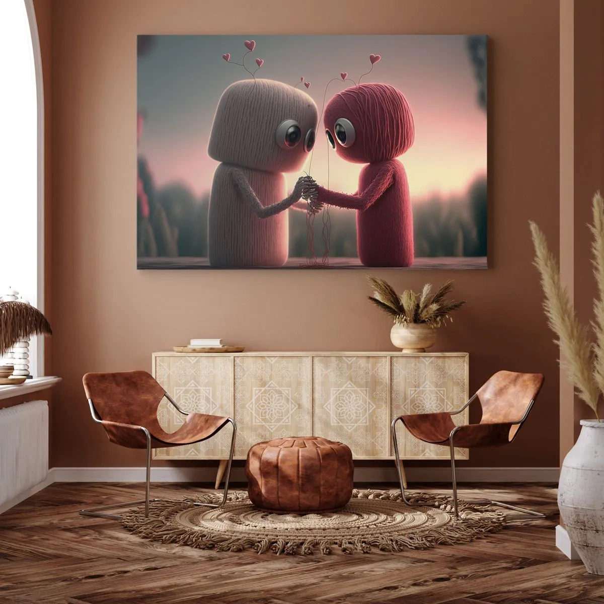 Obraz na plátne - Priadzené postavičky v očarujúcom prostredí s motívom srdca - 70x50cm - Každý môže milovať - Moderná nástenná dekorácia do obývacej izby a spálne ARTTOR